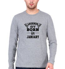 Load image into Gallery viewer, Legends are Born in January Full Sleeves T-Shirt for Men-Grey Melange-Ektarfa.online
