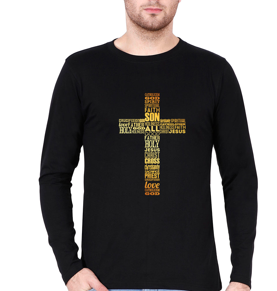 Christian Full Sleeves T-Shirt for Men-S(38 Inches)-Black-Ektarfa.online