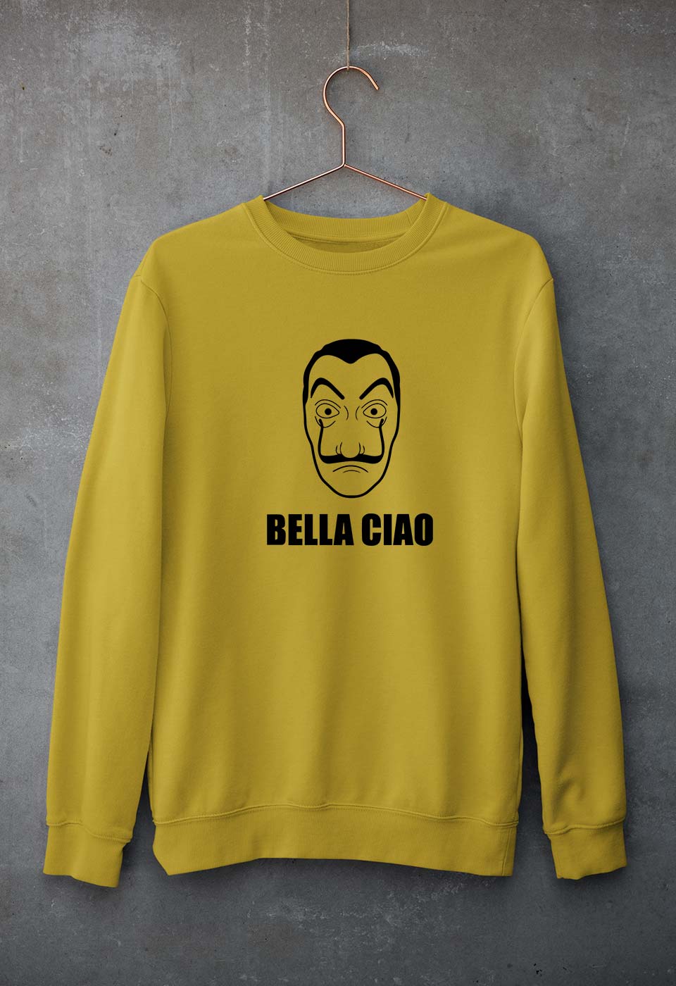 Money Heist Bella Ciao Unisex Sweatshirt for Men/Women-S(40 Inches)-Mustard Yellow-Ektarfa.online