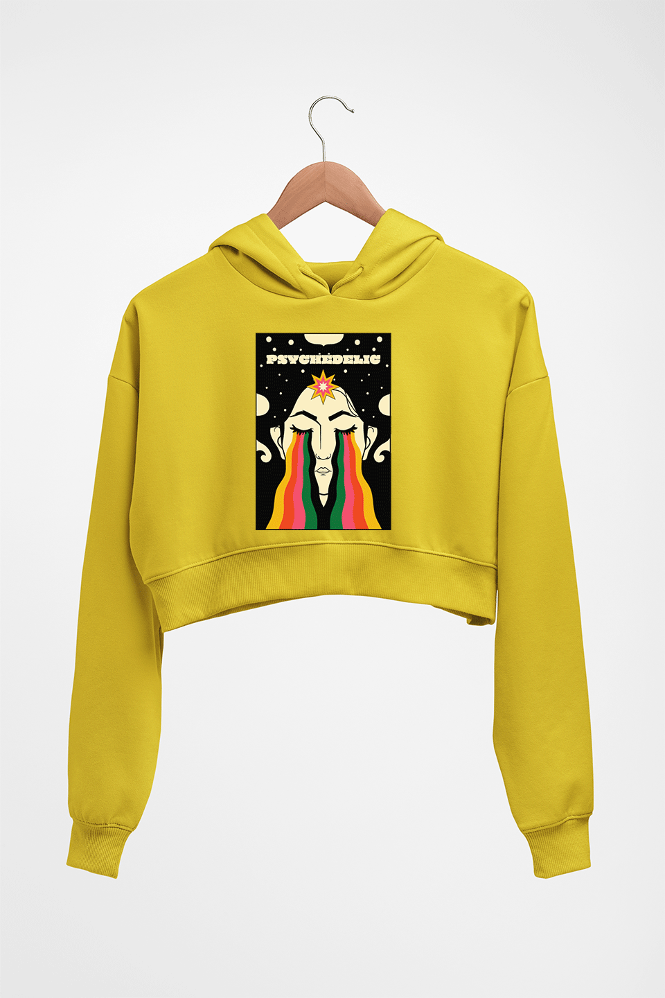 Psychedelic Crop HOODIE FOR WOMEN-Mustard Yellow-Ektarfa.online