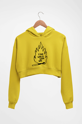 Twin Peaks Fire Walk With Me Crop HOODIE FOR WOMEN-Mustard Yellow-Ektarfa.online