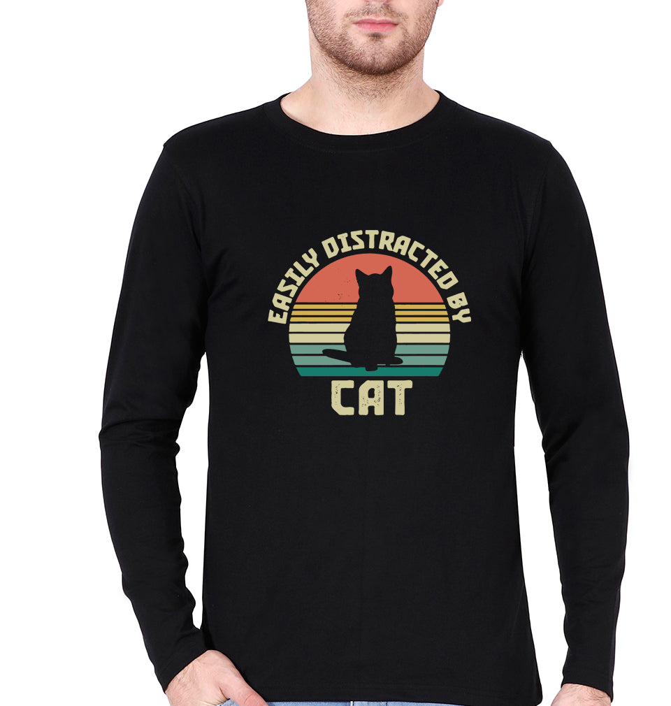 Cat Full Sleeves T-Shirt for Men-S(38 Inches)-Black-Ektarfa.online