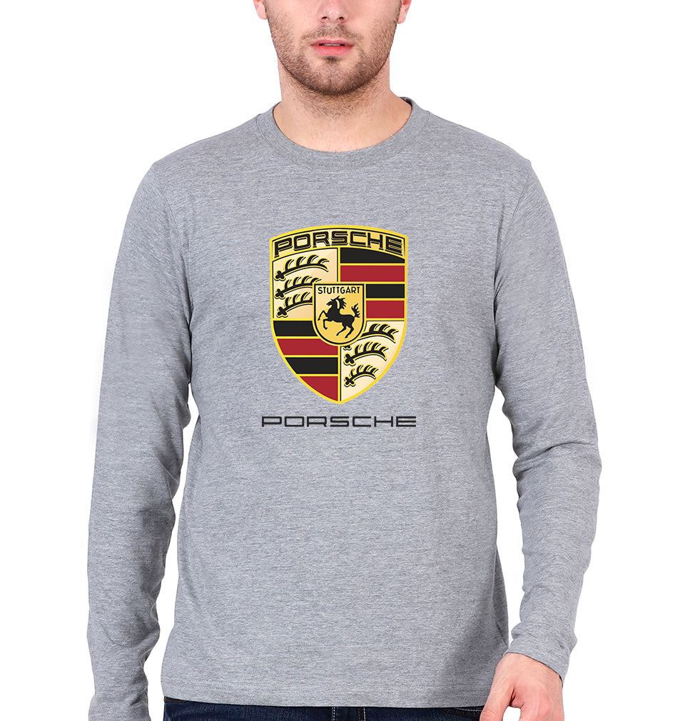 Porsche Logo Full Sleeves T-Shirt for Men-Grey Melange-Ektarfa.online