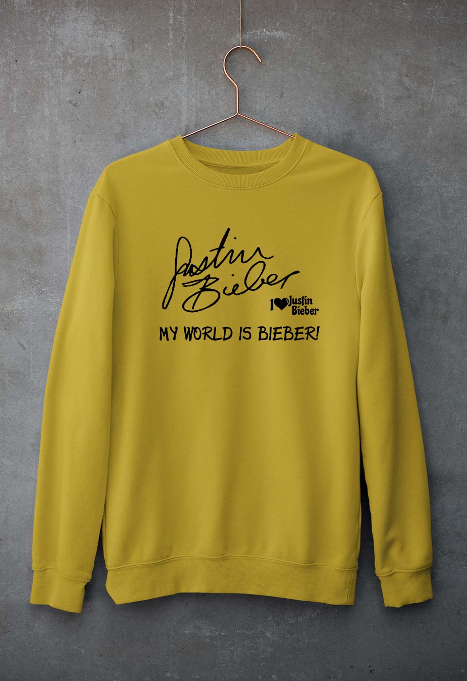 Justin Bieber Unisex Sweatshirt for Men/Women-S(40 Inches)-Mustard Yellow-Ektarfa.online