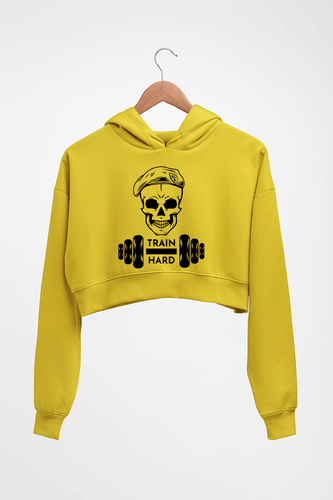 Gym Train Hard Crop HOODIE FOR WOMEN-Mustard yellow-Ektarfa.online