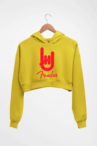 Fender Rock Hand Crop HOODIE FOR WOMEN-Mustard yellow-Ektarfa.online
