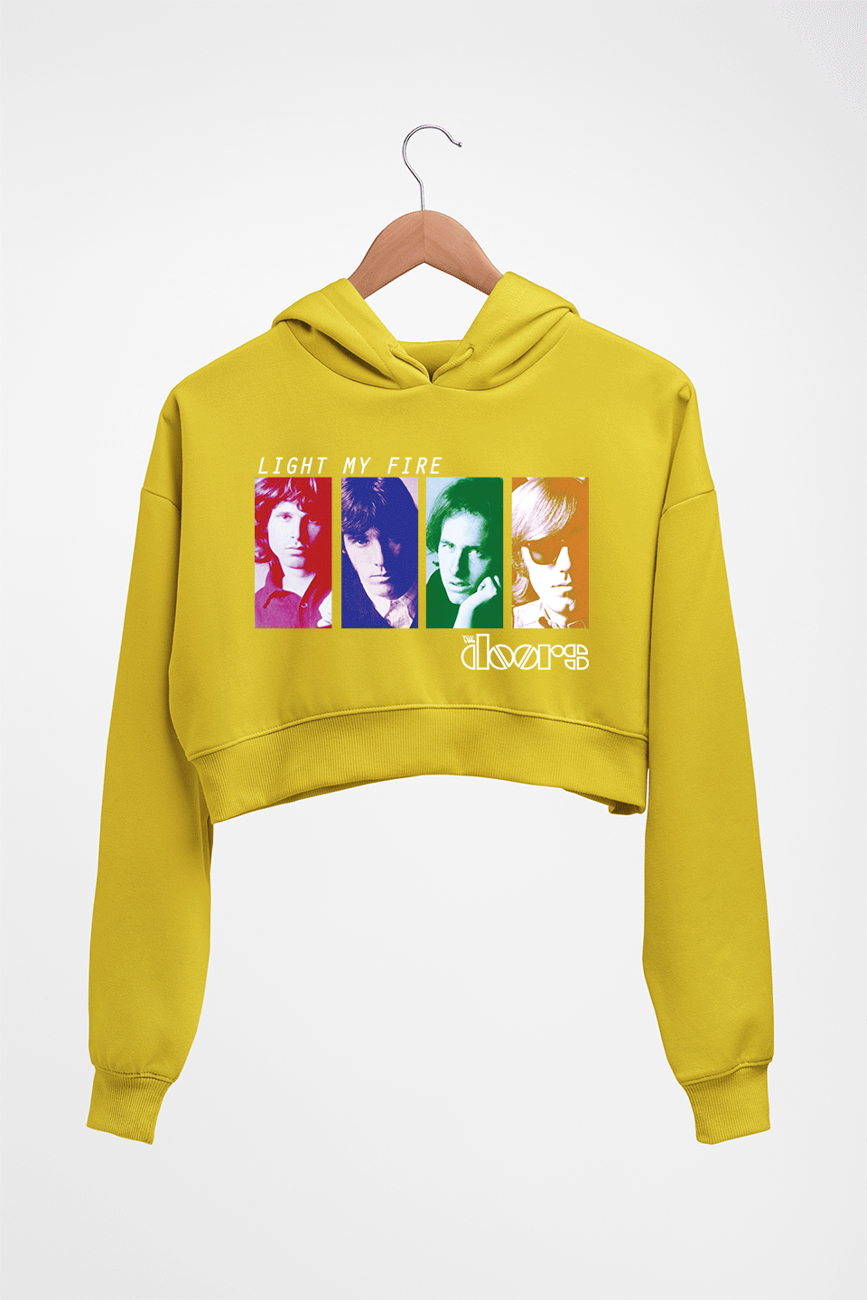 The Doors Crop HOODIE FOR WOMEN-Mustard Yellow-Ektarfa.online