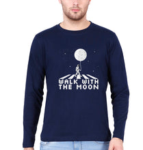Load image into Gallery viewer, Moon Space Full Sleeves T-Shirt for Men-S(38 Inches)-Navy Blue-Ektarfa.online
