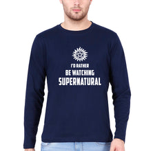 Load image into Gallery viewer, Supernatural Full Sleeves T-Shirt for Men-S(38 Inches)-Navy Blue-Ektarfa.online
