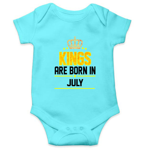 Kings Are Born In July Kids Romper For Baby Boy/Girl-0-5 Months(18 Inches)-Sky Blue-Ektarfa.online