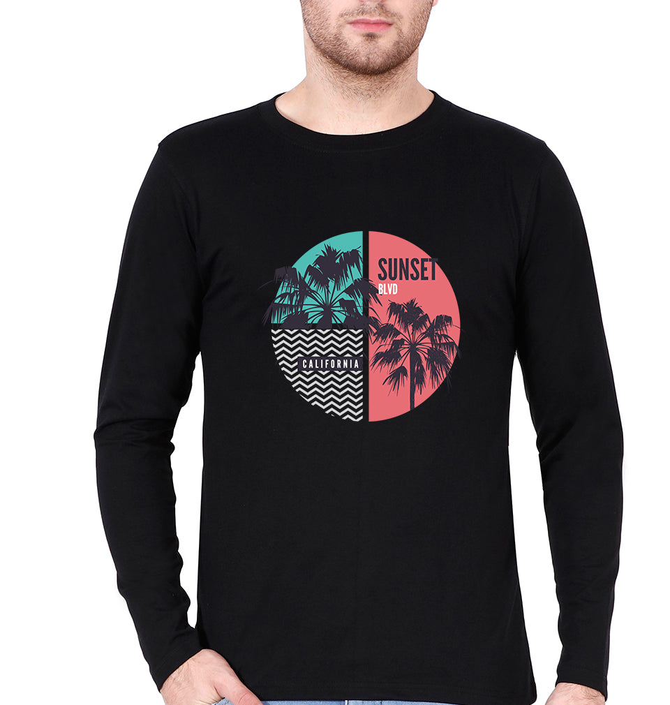 Sunset California Full Sleeves T-Shirt for Men-S(38 Inches)-Black-Ektarfa.online