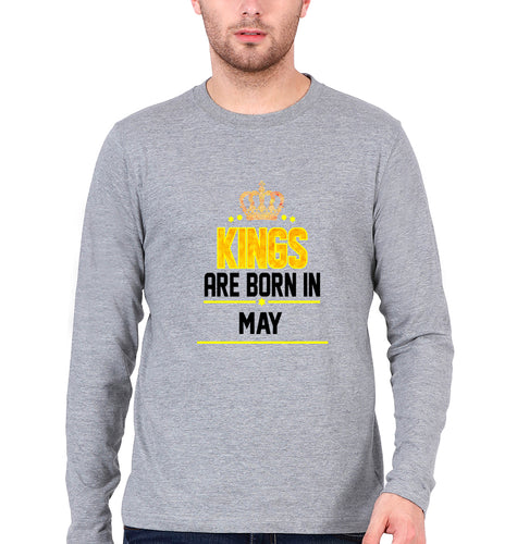 Kings Are Born In May Full Sleeves T-Shirt for Men-Grey Melange-Ektarfa.online