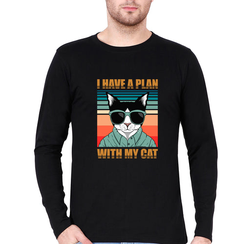 Cat Full Sleeves T-Shirt for Men-Black-Ektarfa.online