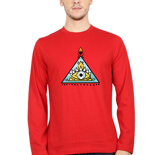 Psychedelic Triangle eye Full Sleeves T-Shirt for Men-Red-Ektarfa.online