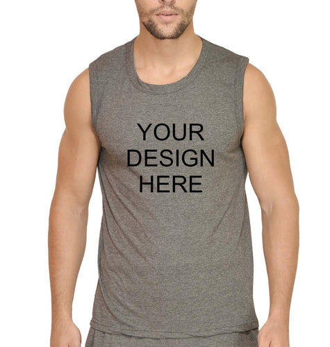 Customized-Custom-Personalized Sleeveless T-Shirt for Men-S(38 Inches)-Charcoal-ektarfa.com