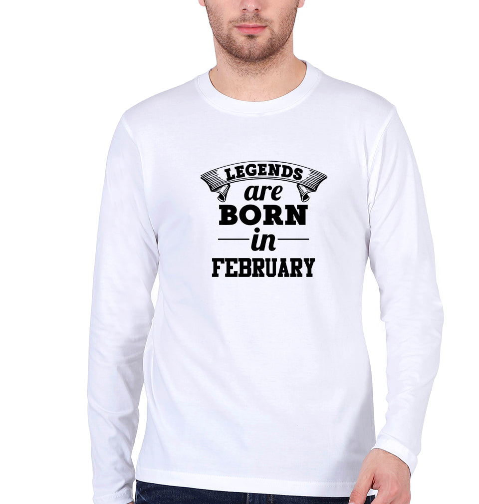Legends are Born in February Full Sleeves T-Shirt for Men-White-Ektarfa.online