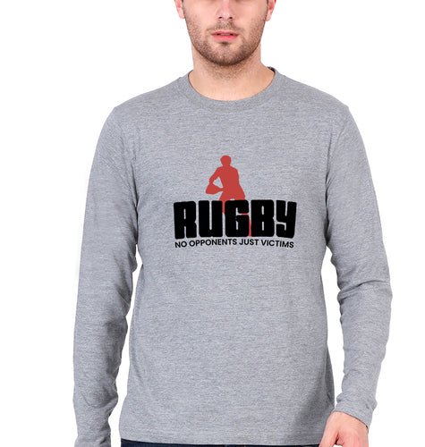 Rugby Full Sleeves T-Shirt for Men-Grey Melange-Ektarfa.online