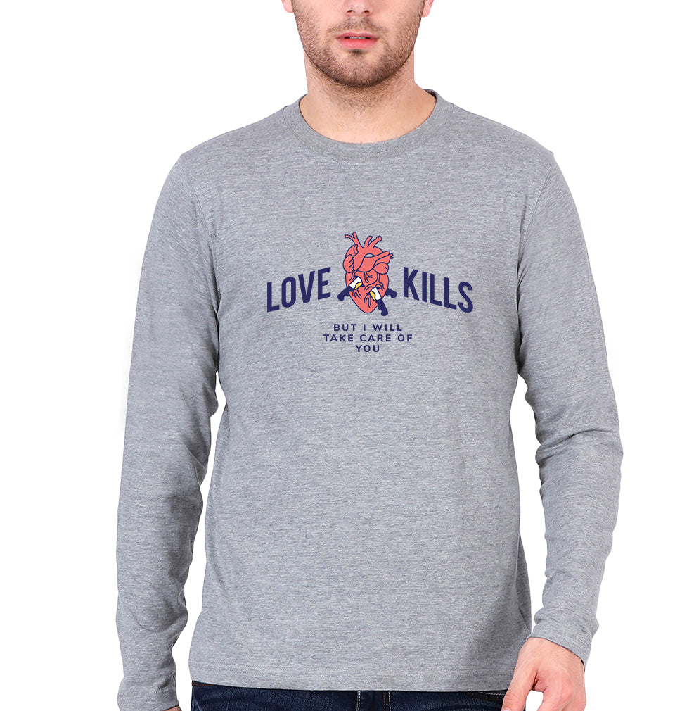 Love Kills Full Sleeves T-Shirt for Men-S(38 Inches)-Grey Melange-Ektarfa.online