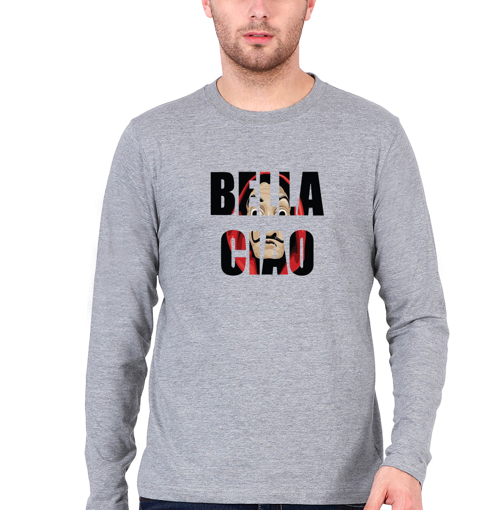 Money Heist Bella Ciao Full Sleeves T-Shirt for Men-Grey Melange-Ektarfa.online