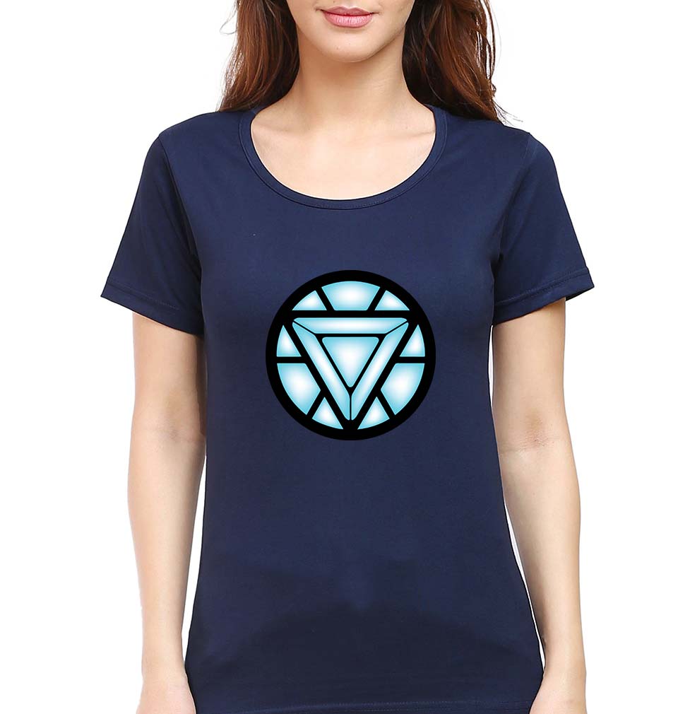 ARC REACTOR Iron Man Superhero T-Shirt for Women-XS(32 Inches)-Navy Blue-Ektarfa.online