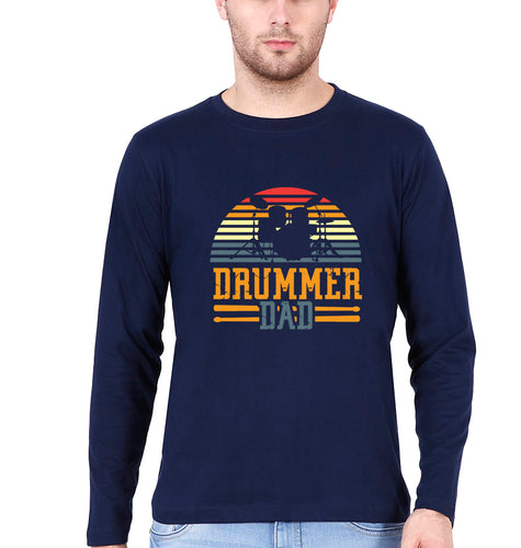 Drummer Dad Full Sleeves T-Shirt for Men-Navy blue-Ektarfa.online
