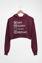 Load image into Gallery viewer, Eat Sleep Code Repeat Crop HOODIE FOR WOMEN-Maroon-Ektarfa.online
