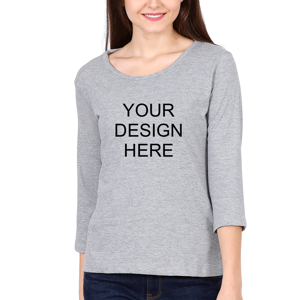 Customized-Custom-Personalized Full Sleeves T-Shirt for Women-S(34 Inches)-Grey Melange-ektarfa.com