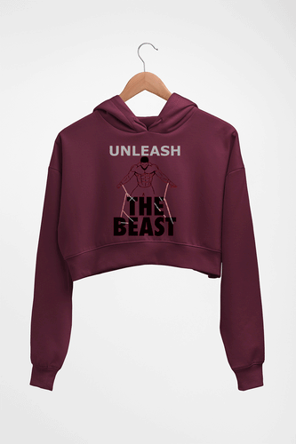 Gym Beast Crop HOODIE FOR WOMEN-Maroon-Ektarfa.online