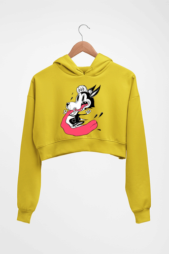 Funny Wolf Crop HOODIE FOR WOMEN-Mustard Yellow-Ektarfa.online