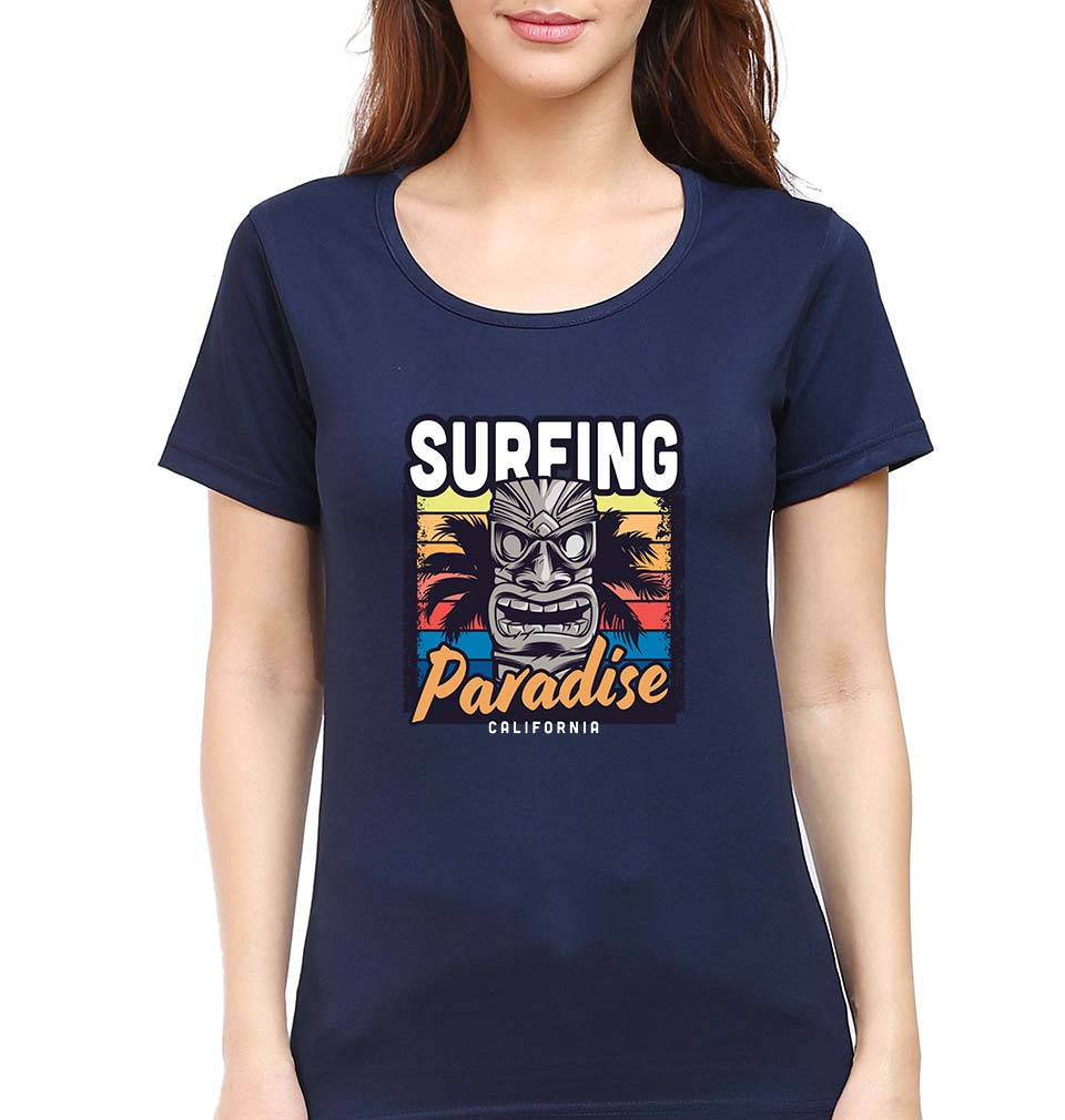 Surfing California T-Shirt for Women-XS(32 Inches)-Navy Blue-Ektarfa.online