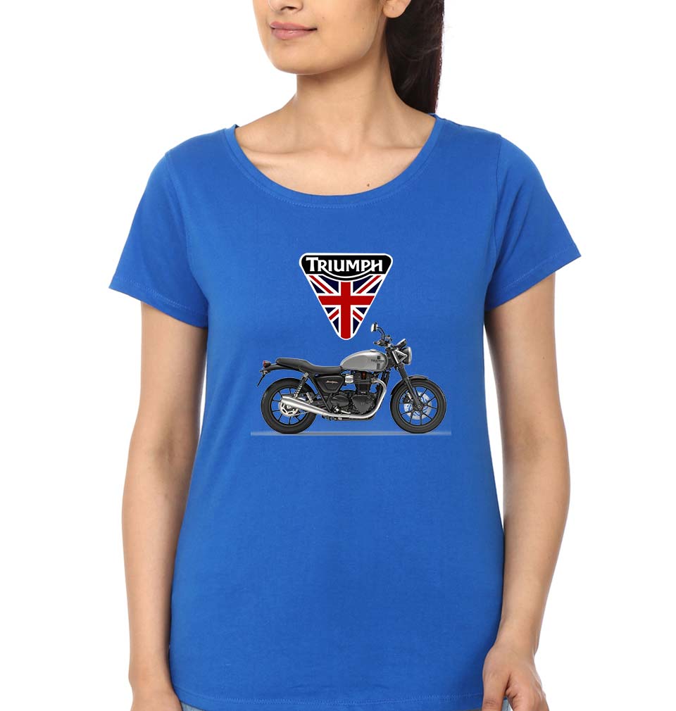 Triumph Motorcycles T-Shirt for Women-XS(32 Inches)-Royal Blue-Ektarfa.online