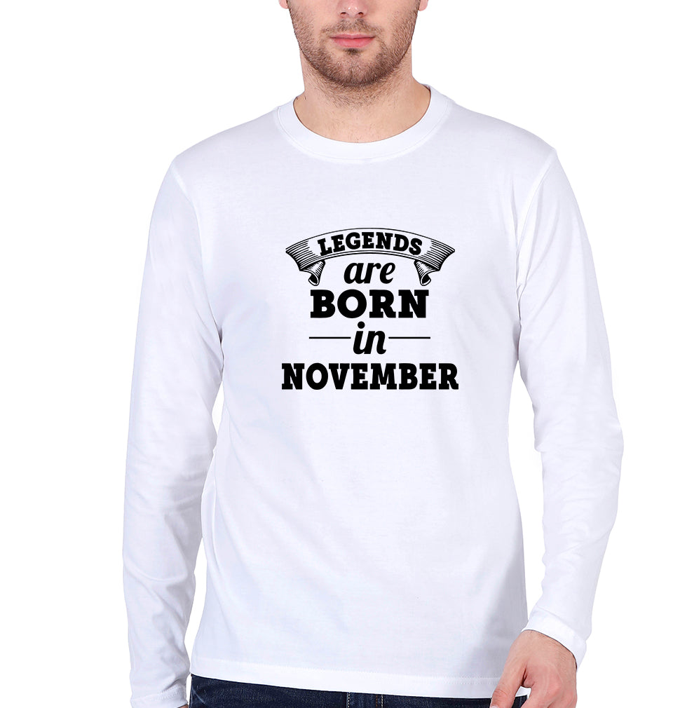 Legends are Born in November Full Sleeves T-Shirt for Men-White-Ektarfa.online
