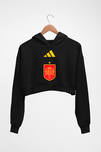 Spain Football Crop HOODIE FOR WOMEN-Black-Ektarfa.online