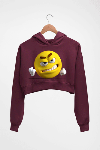 Angry Emoji Crop HOODIE FOR WOMEN-Black-Ektarfa.online