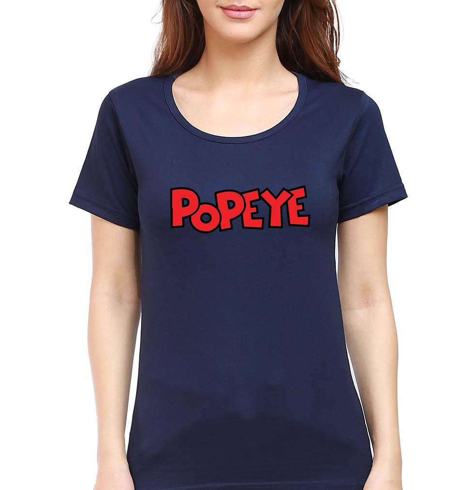 Popeye T-Shirt for Women-XS(32 Inches)-Navy Blue-Ektarfa.online