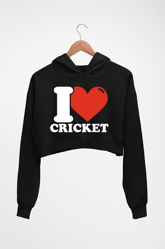 I Love Cricket Crop HOODIE FOR WOMEN-Black-Ektarfa.online