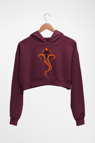Ganpati JI(Ganesh) Crop HOODIE FOR WOMEN-Maroon-Ektarfa.online