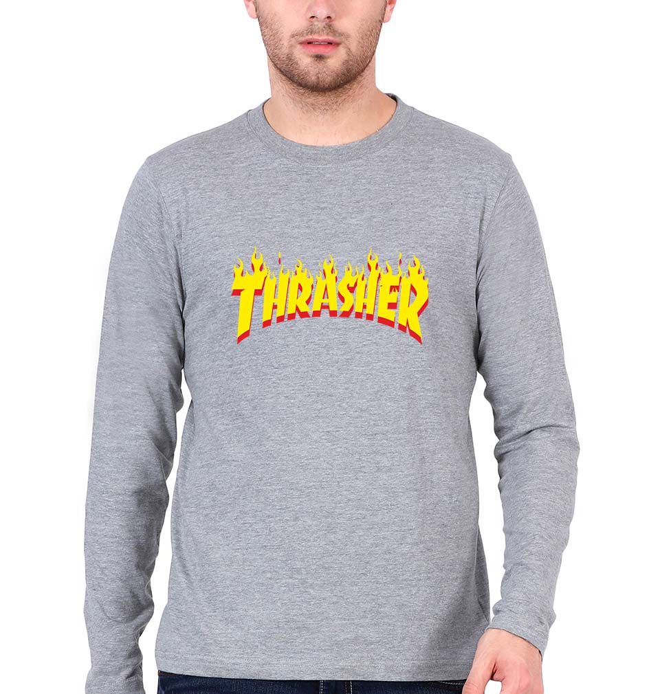 Thrasher Full Sleeves T-Shirt for Men-Grey Melange-Ektarfa.online