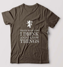 Load image into Gallery viewer, GOT Game of Thrones I Drink And Know Things T-Shirt for Men-S(38 Inches)-Olive Green-Ektarfa.online
