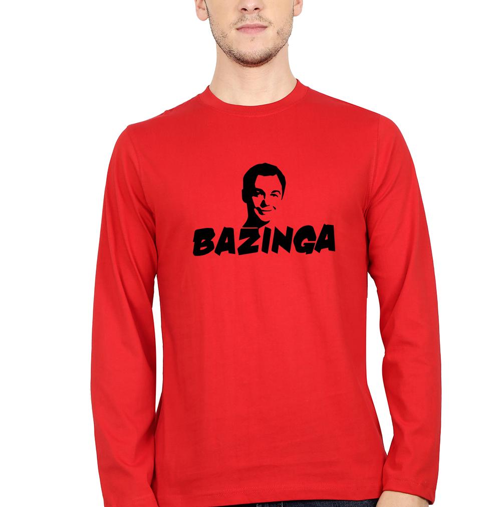 Sheldon Cooper Bazinga Full Sleeves T-Shirt for Men-S(38 Inches)-Red-Ektarfa.online