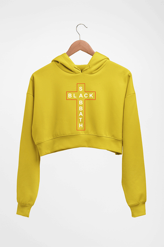 Black Sabbath Crop HOODIE FOR WOMEN-Mustard Yellow-Ektarfa.online
