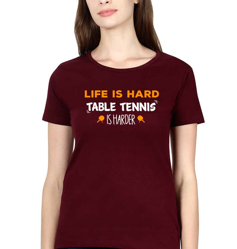 Table Tennis (TT) T-Shirt for Women-XS(32 Inches)-Maroon-Ektarfa.online