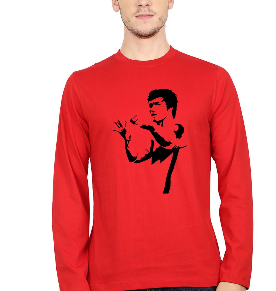 Bruce Lee Full Sleeves T-Shirt for Men-S(38 Inches)-Red-Ektarfa.online