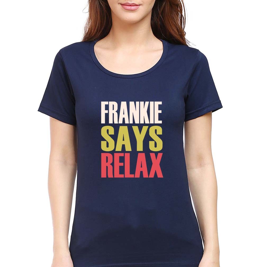 Frankie Says Relax Friends T-Shirt for Women-XS(32 Inches)-Navy Blue-Ektarfa.online