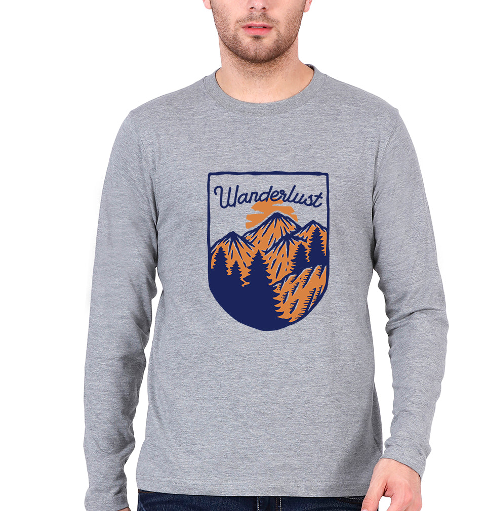 Wanderlust Full Sleeves T-Shirt for Men-S(38 Inches)-Grey Melange-Ektarfa.online