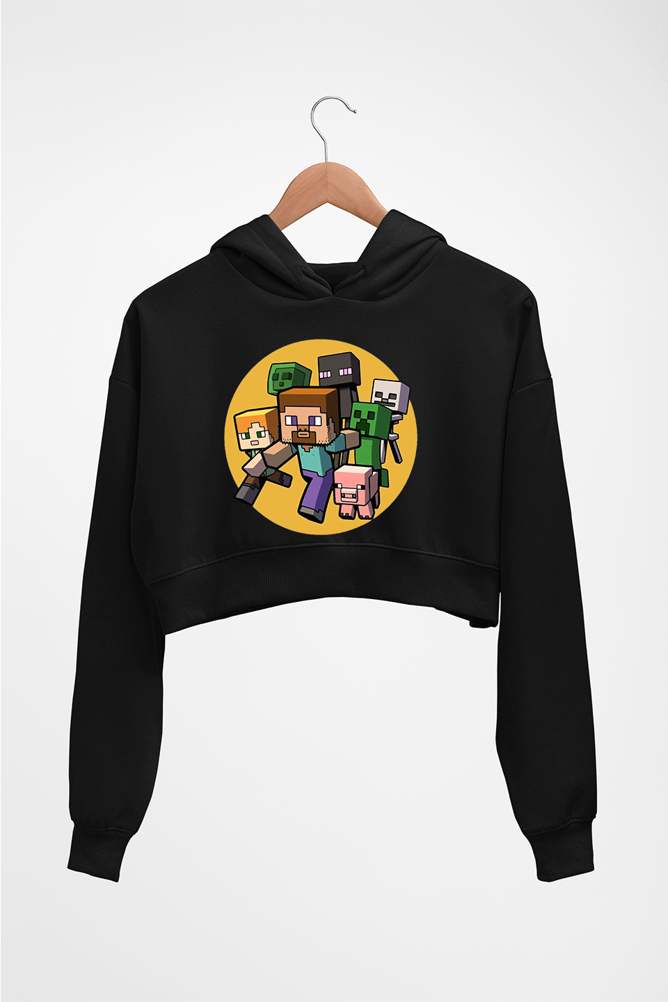 Minecraft Crop HOODIE FOR WOMEN-Black-Ektarfa.online