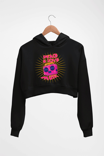 Psychedelic Music Peace Love Crop HOODIE FOR WOMEN-Black-Ektarfa.online
