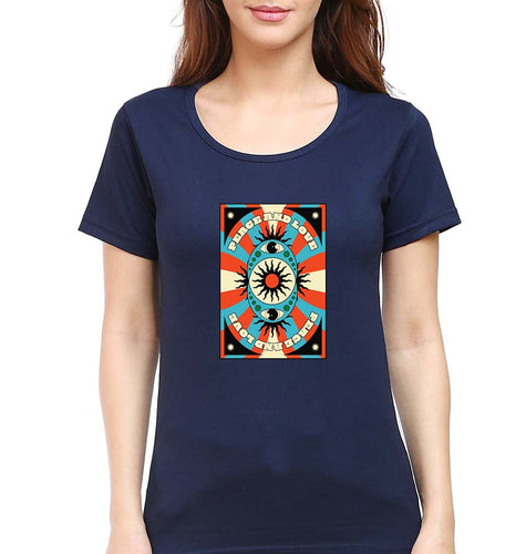 Psychedelic Peace and Love T-Shirt for Women-Navy Blue-Ektarfa.online
