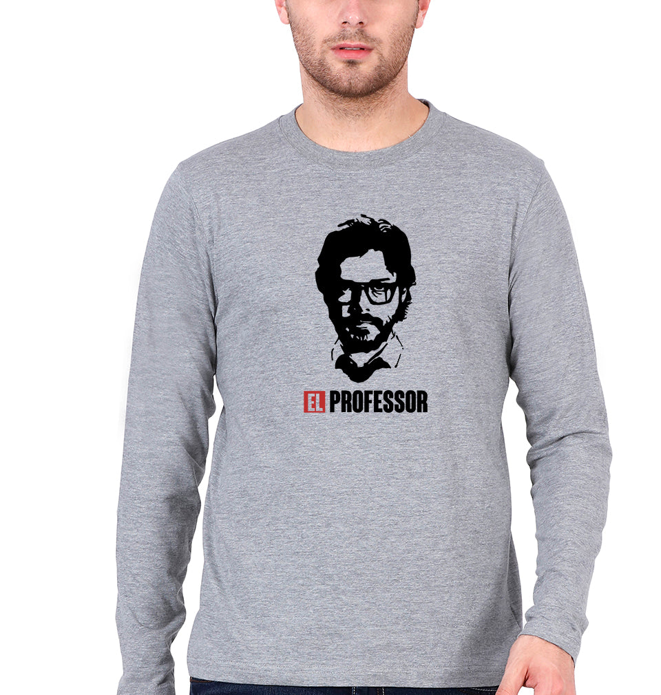 Money Heist The Professor Full Sleeves T-Shirt for Men-Grey Melange-Ektarfa.online