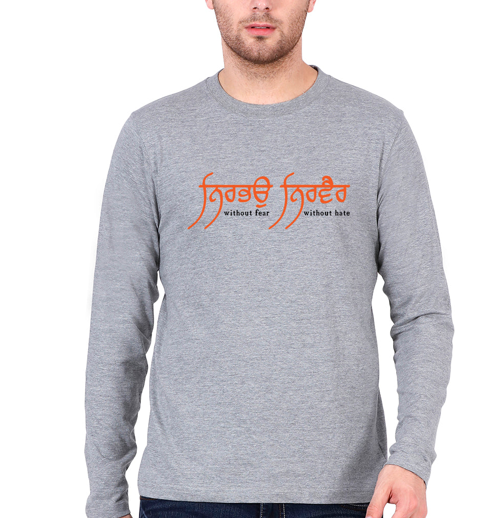 Nirbhau Nirvair Full Sleeves T-Shirt for Men-S(38 Inches)-Grey Melange-Ektarfa.online